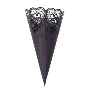 Elegant black laser-cut lace paper cone for wedding petals and confetti