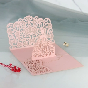 Macro detail of laser-cut 3D pop-up greeting card featuring an elegant 3D princess design