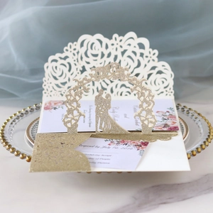 Cartes Invitation Mariage 3D Pop Up Découpe Laser Motif Rose Pailletées Invitations Fiançailles Avec Enveloppes Pour Cérémonie Mariage Fête