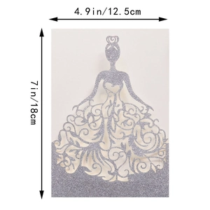 Laser cut glitter wedding invitation shell featuring elegant dress design 5x7 inch