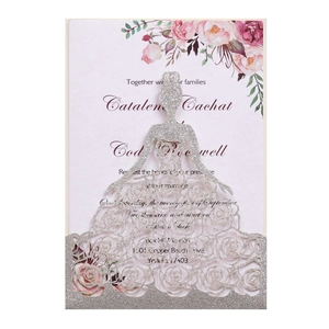 Détail de l'invitation de mariage découpée au laser en paillettes d'argent à motifs