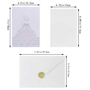 Laser cut rose wedding invitation set with white lace bridal dress cover and envelope