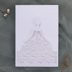 Detailed laser-cut greeting card featuring an elegant woman in a rose pattern dress silhouette