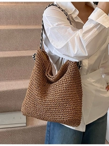 Sac fourre-tout rétro en paille tressée pour femme avec anses chic à imprimé zébré