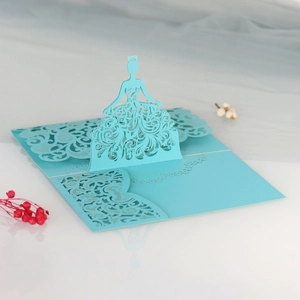 Detailed 3D laser-cut greeting card featuring a light blue hollow princess silhouette