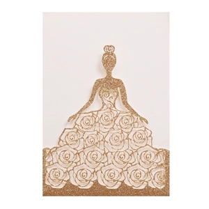 Faire-part de mariage découpé au laser en papier pailleté avec silhouette élégante rose doré