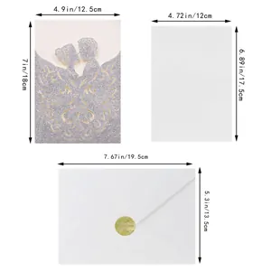 Size guide for laser cut wedding invitations with glitter shell and ivory insert card