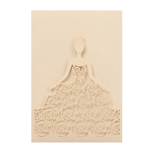 Detailed laser-cut girl silhouette with rose pattern on beige pearlescent paper card