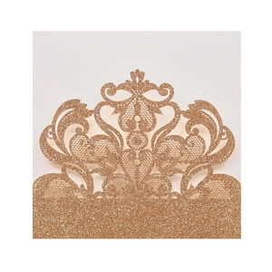 Laser cut gold glitter lace wedding invitation card cover with floral patterns