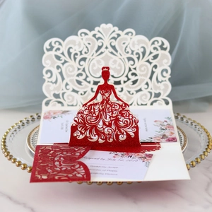 3D Pop Up Wedding Invitation Cards Laser Cut Hollow Glitter Paper Bride Silhouette Greeting Card For Engagement Party Supplies