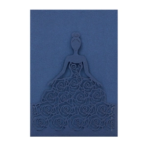 Detailed laser-cut dark blue greeting card featuring an elegant floral silhouette