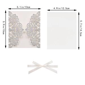 Laser-cut European style lace invitation shell and inner card size dimensions with ribbon