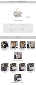 Detailed size specifications and dimensions for this embroidered woven bucket handbag