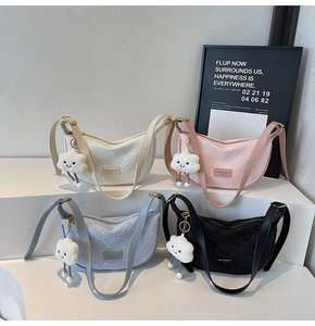 Lace floral embroidery crescent shoulder bags with plush cloud charms in four colors