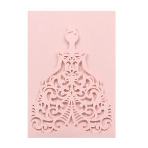 Detailed laser-cut hollow pink invitation card featuring a girl in an elegant ball gown