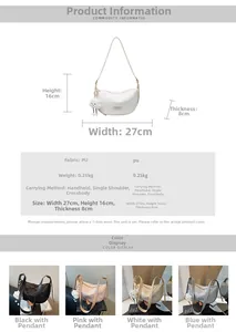White geometric embossed crescent bag with cloud pendant and multi-color options table