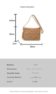 Detailed size specifications for woven tassel bag with adjustable strap dimensions