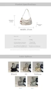 Size guide for PU tote bag showing dimensions 37x21x10cm with five color options