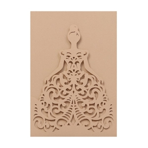 Detailed laser-cut vine patterns on a vintage kraft paper evening gown wedding invitation