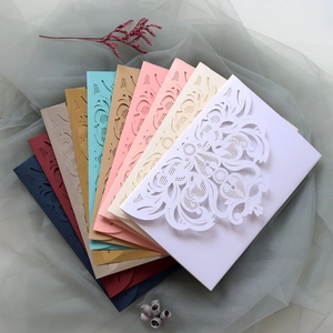Detailed laser-cut European lace wedding invitations in eight elegant diverse colors