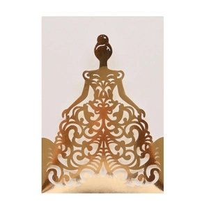 Detailed laser cut gold wedding invitation pocket with elegant princess silhouette