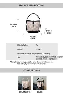 Detailed size parameters and dimensions for this versatile patterned bucket handbag
