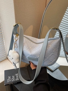 Women Fashion PU Leather Embroidered Flower Dumpling Bag With Cloud Plush Pendant Vintage Hobo Shoulder Bag For Daily Use