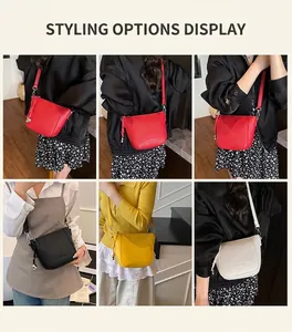 Collage de sacs seaux tendance en rouge noir jaune et beige portés par un mannequin
