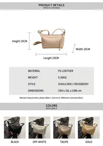Detailed size chart and multi-color options for the textured lychee pattern PU crossbody bag