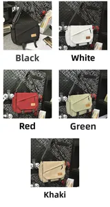 Collage of nylon messenger bags in black, white, red, green and khaki color options