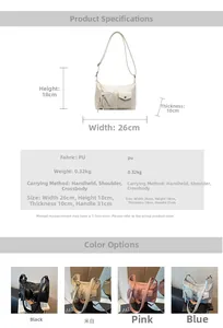 Detailed view of PU leather bag dimensions 26x18x10cm with main compartment and pockets