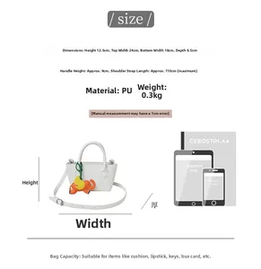Detailed size guide showing dimensions of the white minimalist bucket bag with measurements