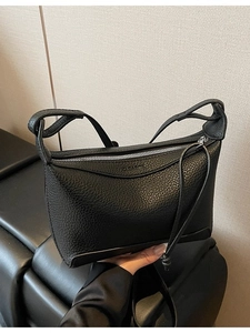 Fashion Women PU Leather Shoulder Bag Lychee Pattern Solid Color Bucket Crossbody Bag Minimalist Commuting Hobo Handbag