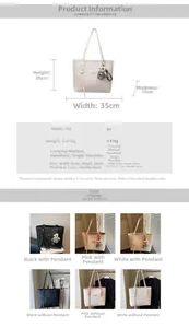 Detailed size specifications for large PU leather tote bag with bear charm dimensions