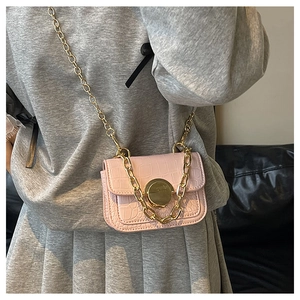 Pink faux crocodile leather mini crossbody bag for girls with gold chain and heart twist lock