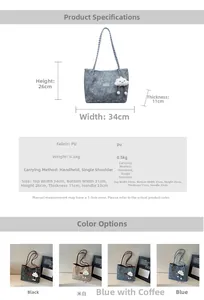 Detailed size chart and multi-color options for large floral PU leather tote bag