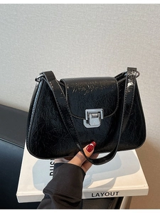Women High End PU Leather Underarm Bag Fashion Wrinkled Texture Shoulder Bag Versatile Simple Square Lock Handbag For Daily Outfits