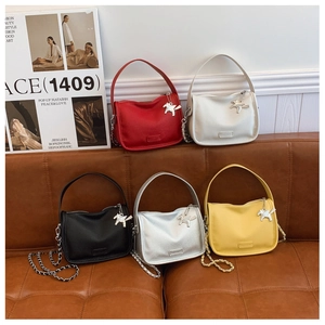 Collection of lychee texture square handbags with metal pegasus charms and chain straps