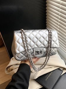 Women Fashion Rhombic Quilted Chain Crossbody Bag High-end Small Square Flip Lock Single Shoulder Bag PU Leather Elegant Purse