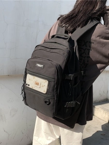 Sac à dos noir de grande capacité pour étudiant, en nylon durable avec plusieurs couches