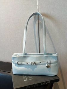 Fashion Women PU Leather Underarm Bag Heart Pendant Belt Buckle Large Capacity Shoulder Bag Solid Color Chic Commuting Bag