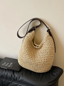 Sac Seau en Paille Tissé pour Femmes Grande Capacité Décontracté Fait Main Sac Hobo avec Bandoulière Réglable Plage Vacances