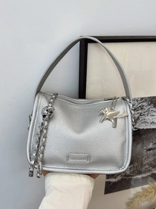 Women Stylish PU Leather Small Square Bag Lychee Texture Chain Strap Crossbody Bag With Horse Charm Versatile Handbag