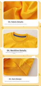 Detail of ribbed neckline and hem on yellow cotton sweatshirt for children