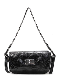 Elegant black quilted crossbody chain bag with vintage texture and silver hardware