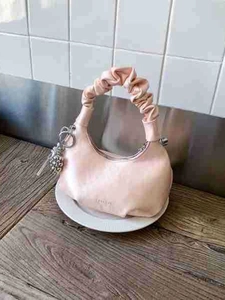 Women Korean Ruched Handle Cloud Bag PU Leather Chain Crossbody Shoulder Handbag With Heart Metal Ball Pendant Fashion Dumpling Bag