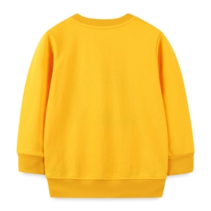 Classic bright yellow crewneck sweatshirt for kids showing the back view in cotton fabric