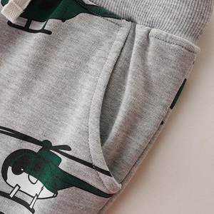 Pantalon de jogging gris pour enfants avec motif avion, taille élastique et poches latérales