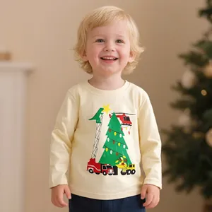 Detailed Christmas unicorn and festive patterns on a cozy beige cotton children sweatshirt