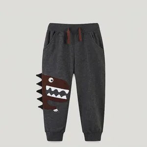 Boys Western Style Casual Cotton Sweatpants Dinosaur Cartoon Embroidery Long Pants Autumn Sports Joggers For Kids
